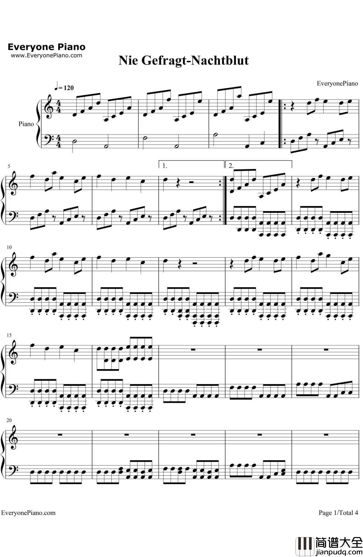 Nie_Gefragt钢琴谱_Nachtblut