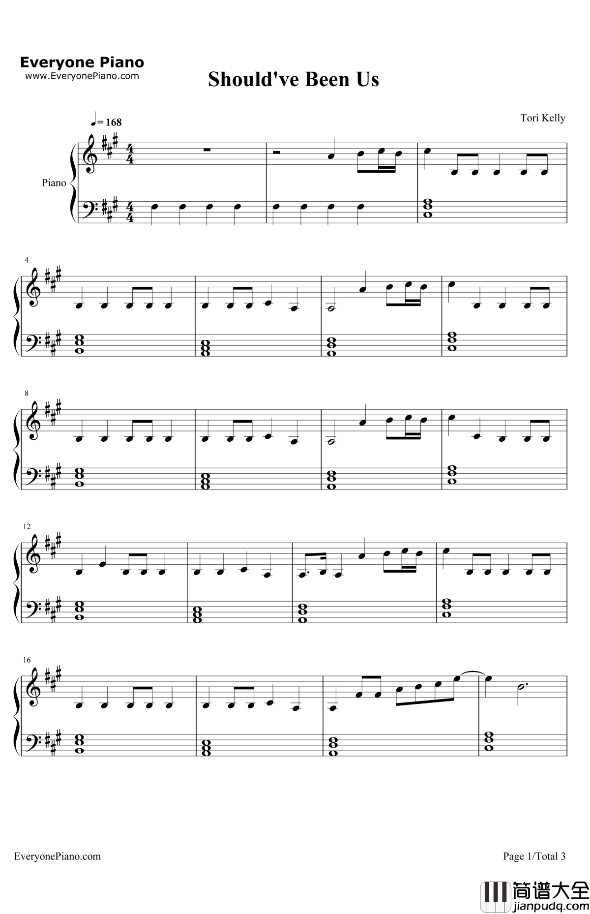 Should'veBeenUs钢琴谱_ToriKelly