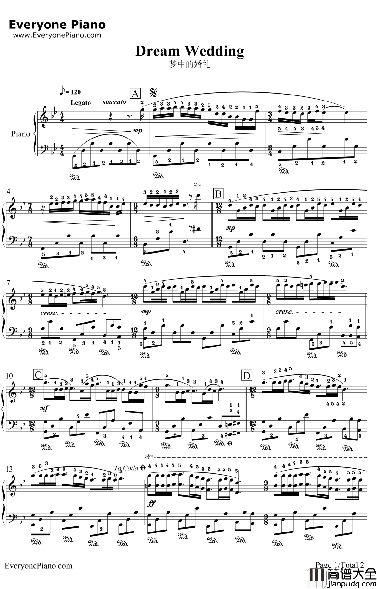 梦中的婚礼钢琴谱_理查德·克莱德曼RichardClayderman_DreamWedding