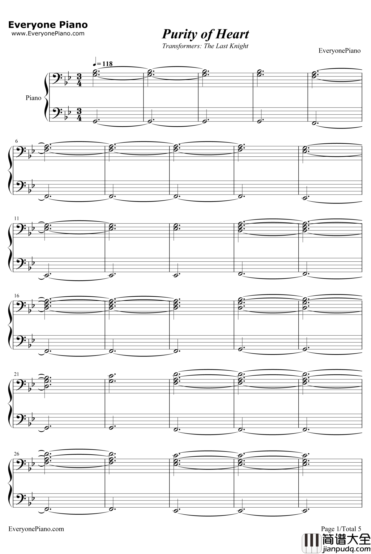 Purity_of_Heart钢琴谱_SteveJablonsky_变形金刚5最后的骑士OST