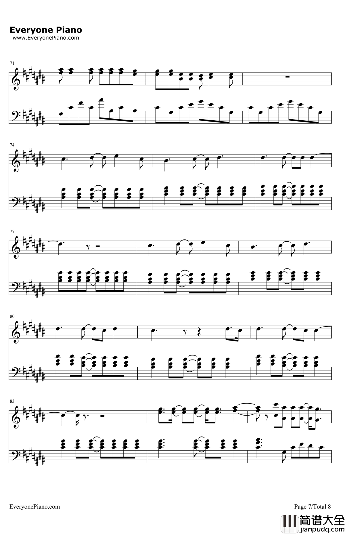 TryEverything钢琴谱_Shakira_疯狂动物城主题曲