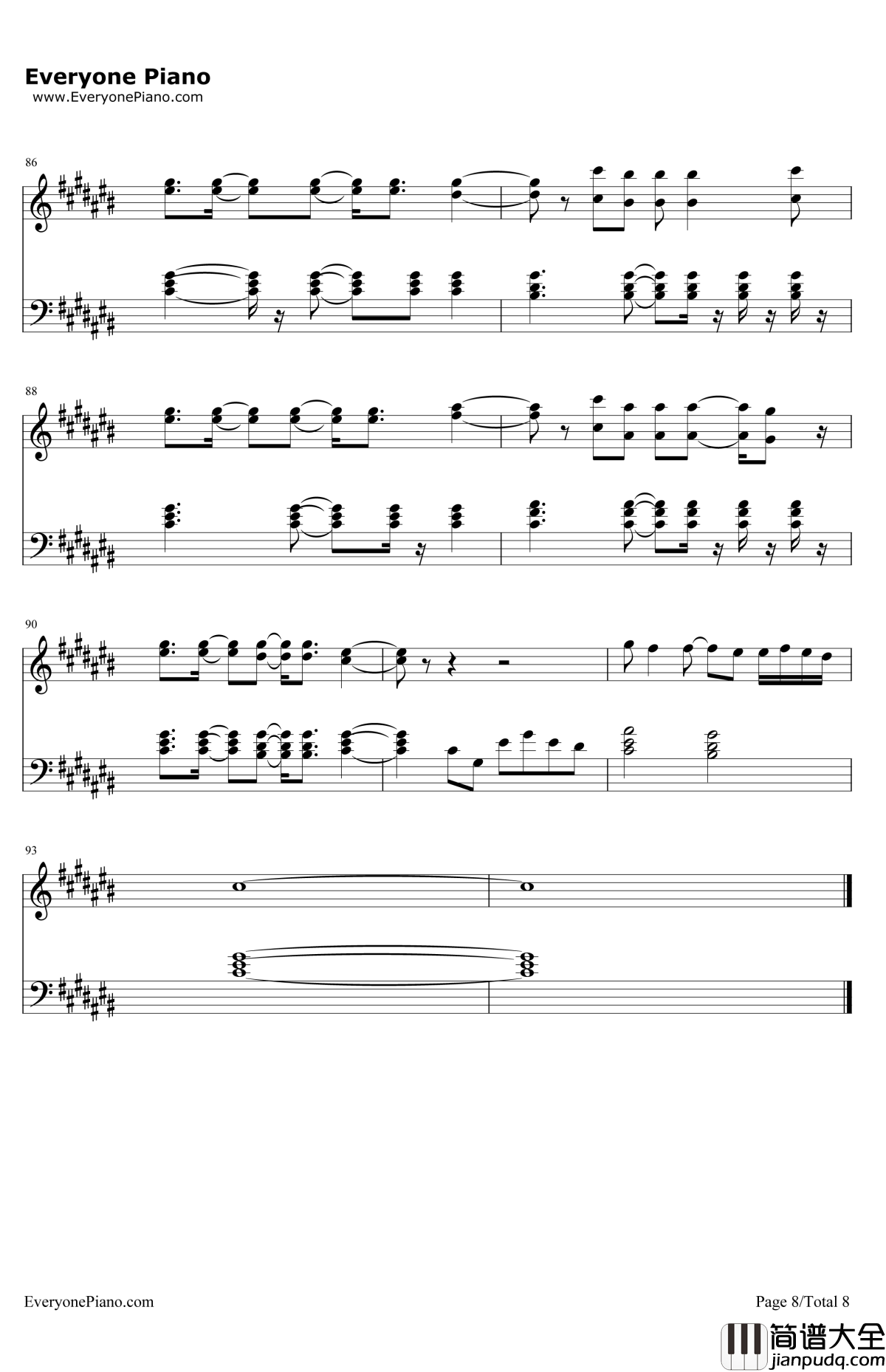 TryEverything钢琴谱_Shakira_疯狂动物城主题曲