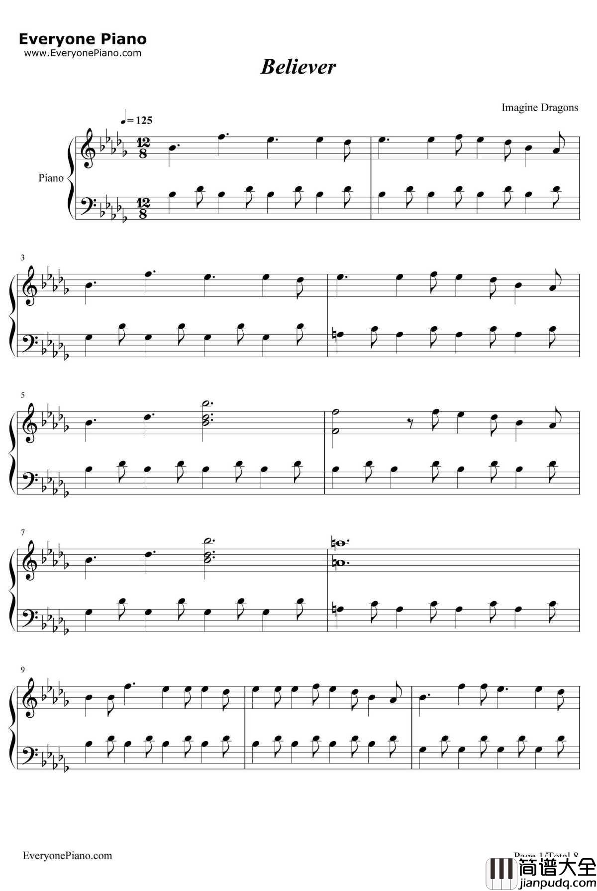 Believer钢琴谱_ImagineDragons