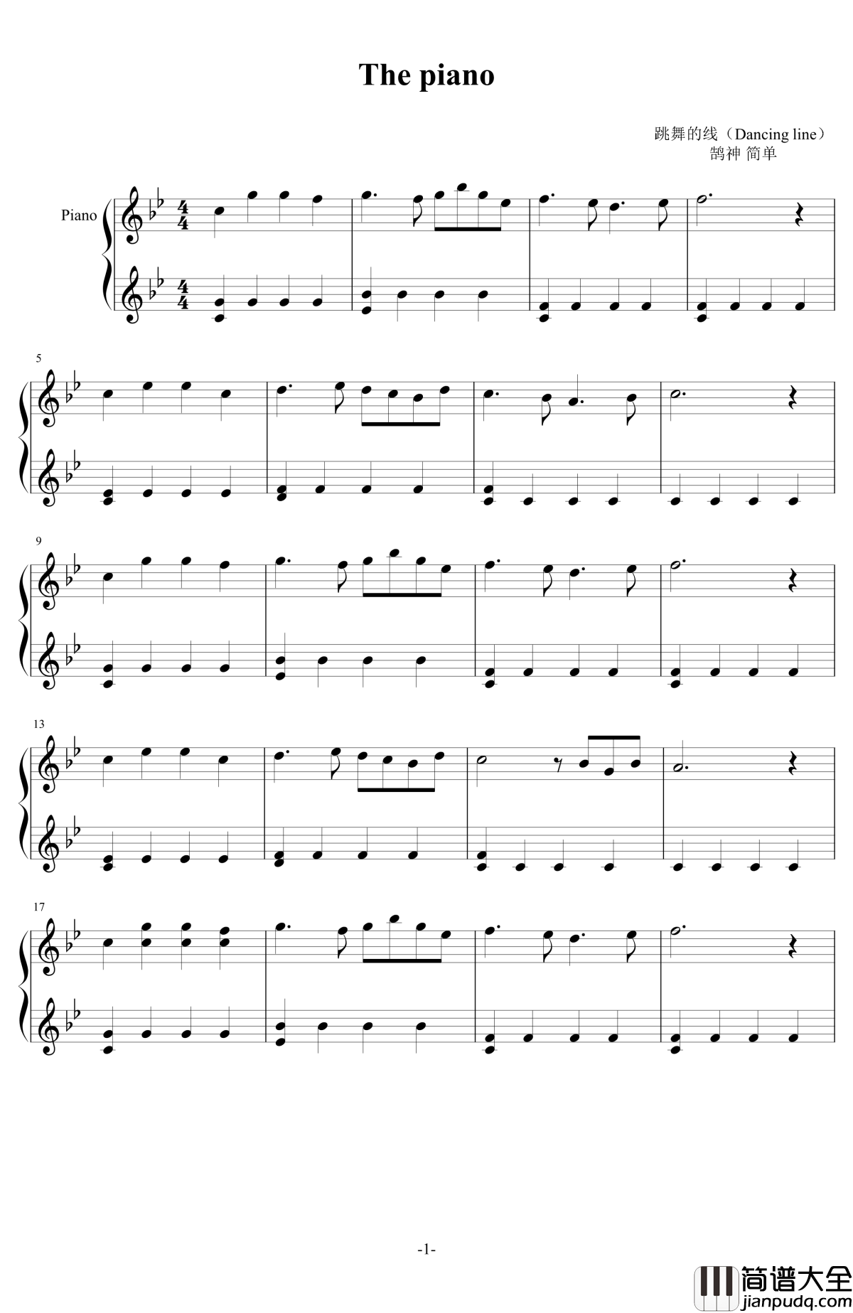 The_piano钢琴谱_跳舞的线