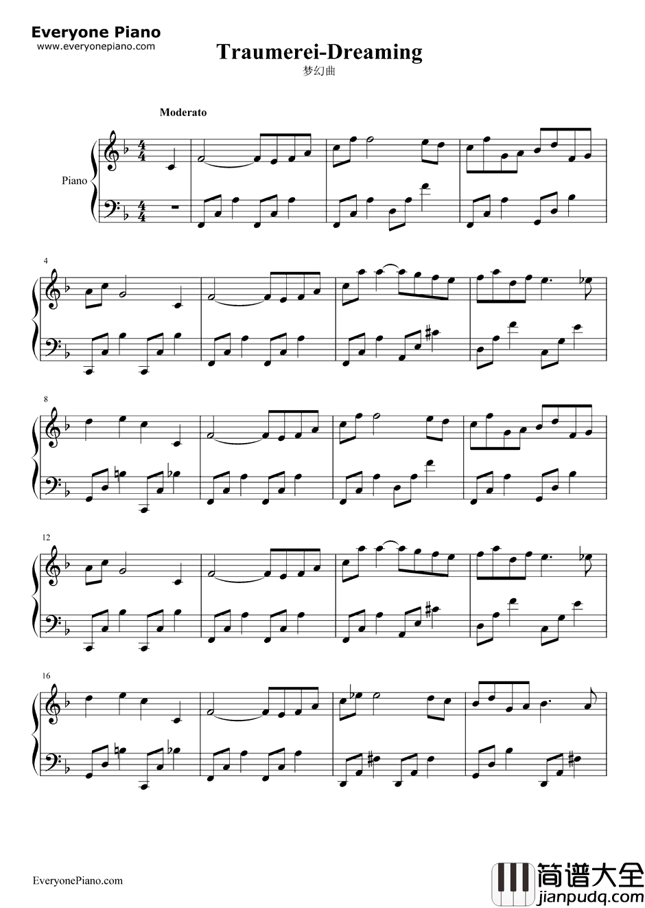 梦幻曲钢琴谱_舒曼