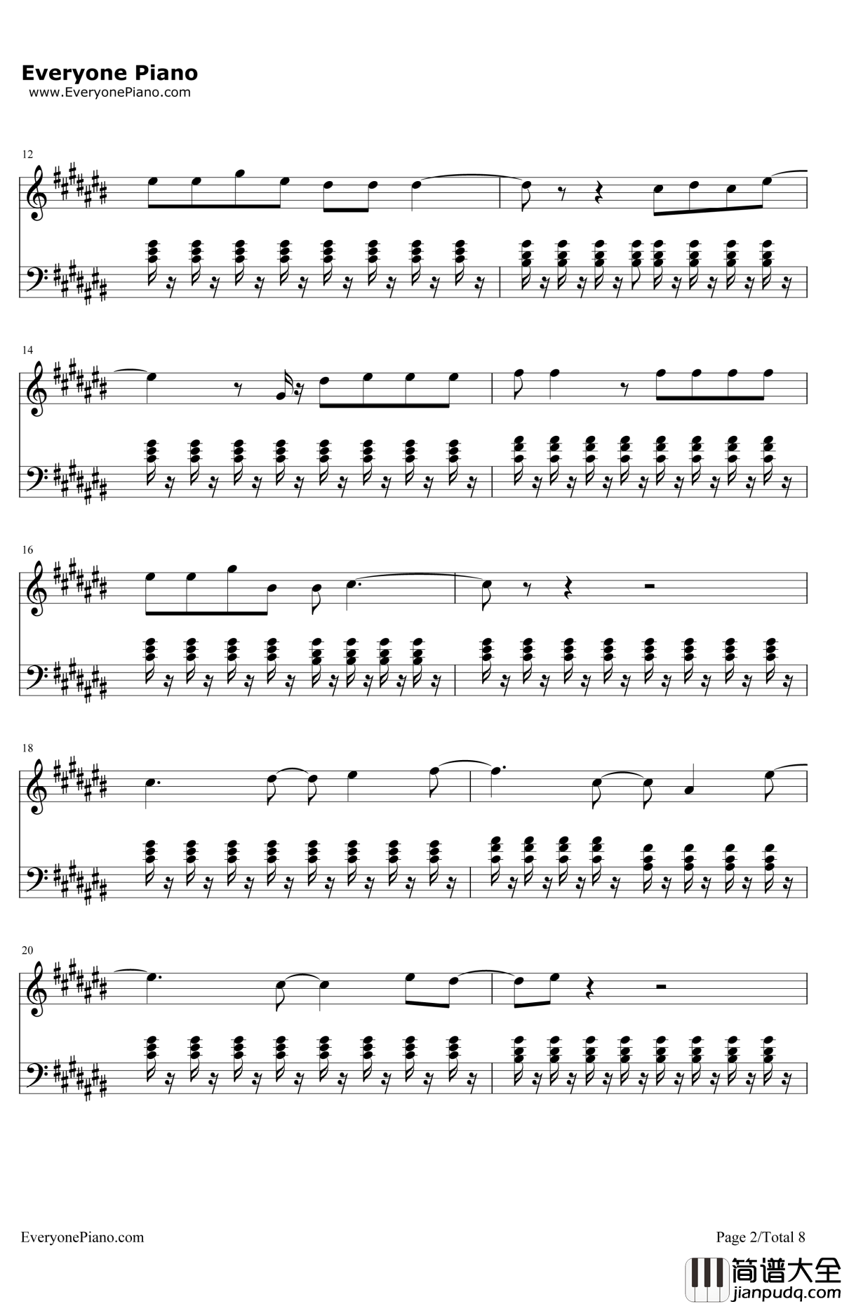TryEverything钢琴谱_Shakira_疯狂动物城主题曲