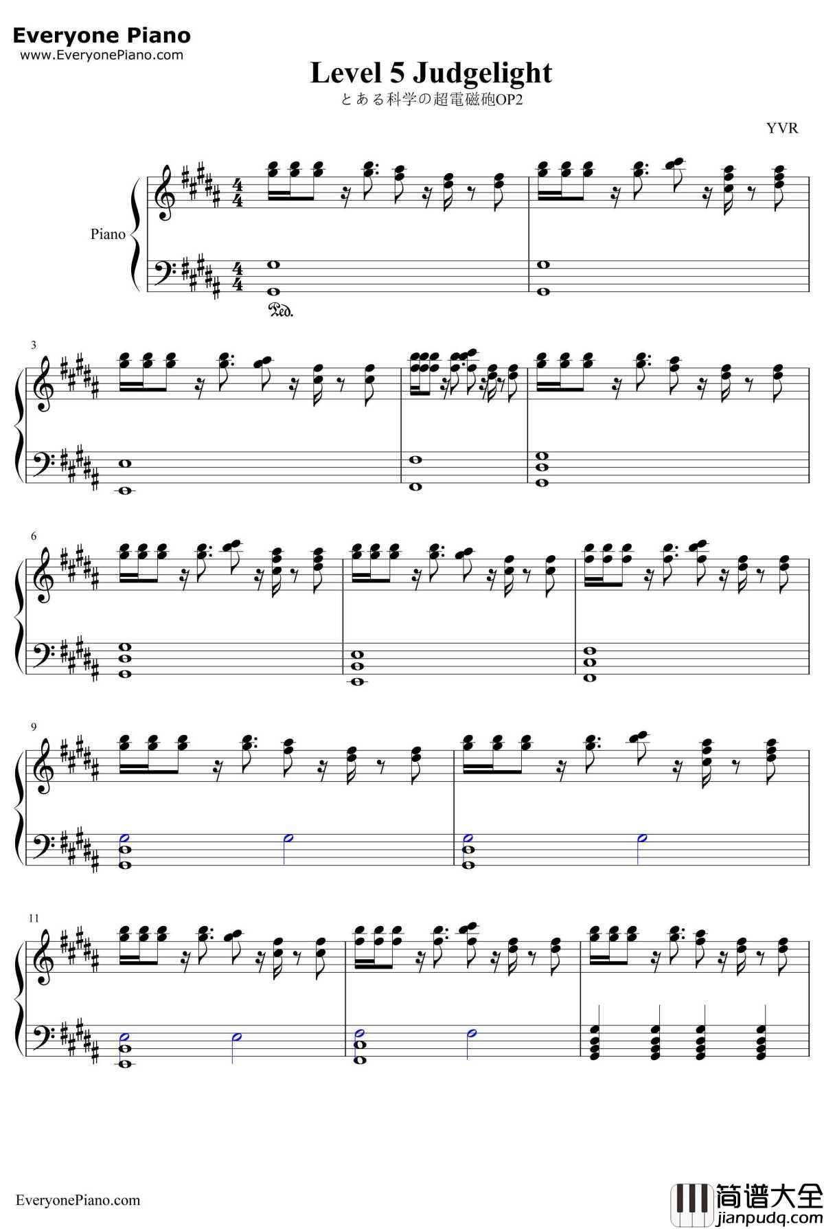 LEVEL_5钢琴谱_fripSide_Judgelight_とある科学の超電磁砲Op2