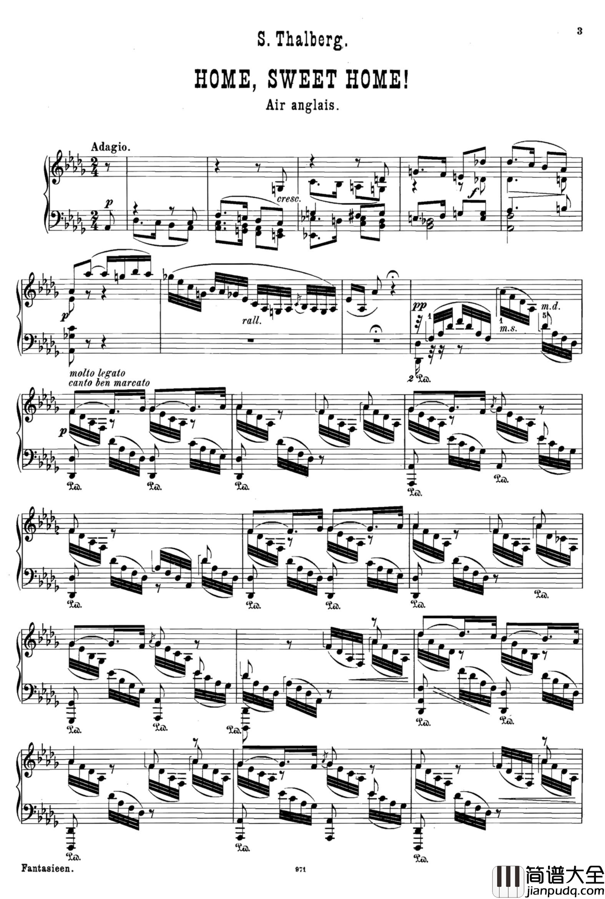 可爱的家钢琴谱_Op.72_塔尔贝格改编