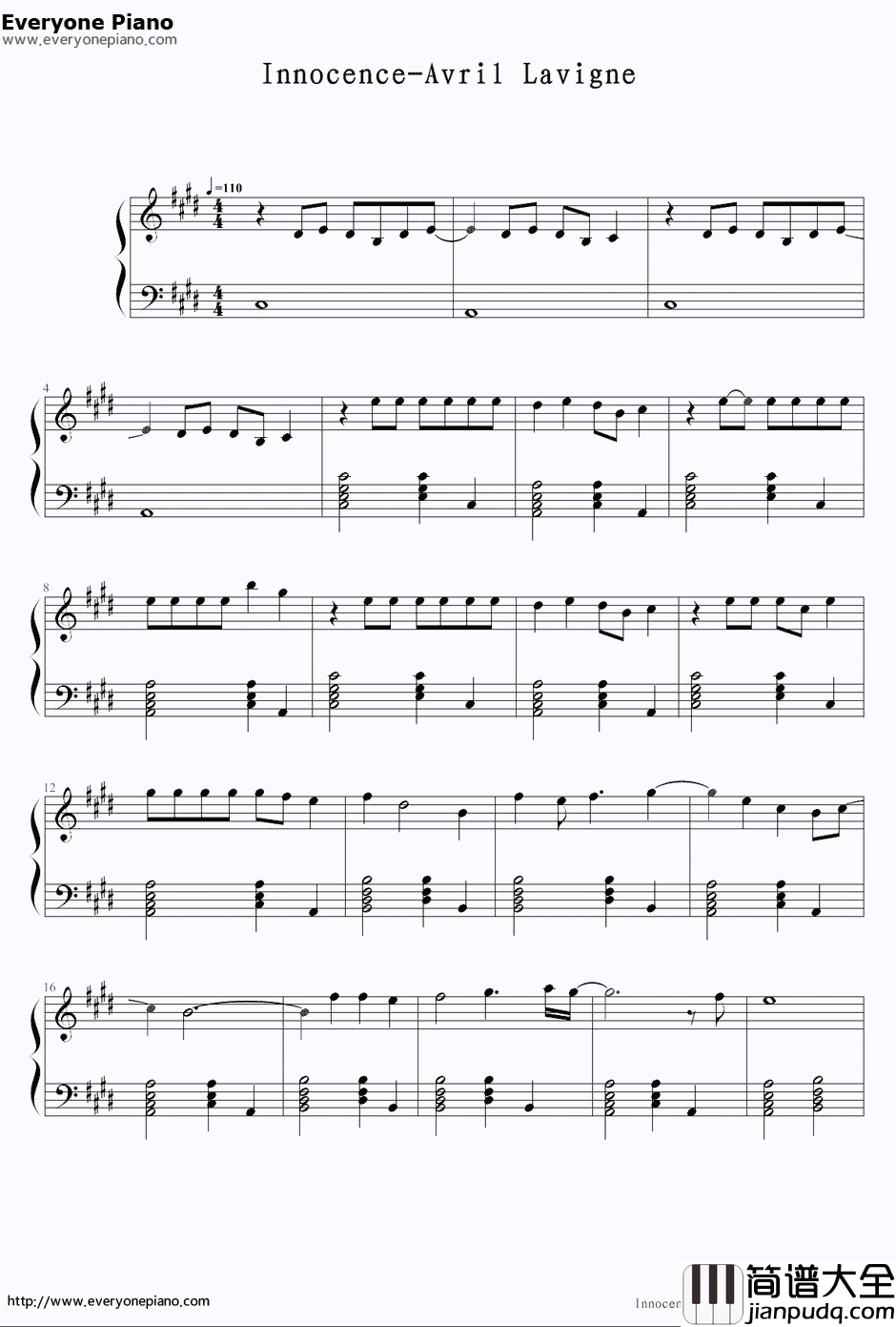 Innocence钢琴谱_Avril_Lavigne艾薇儿·拉维妮