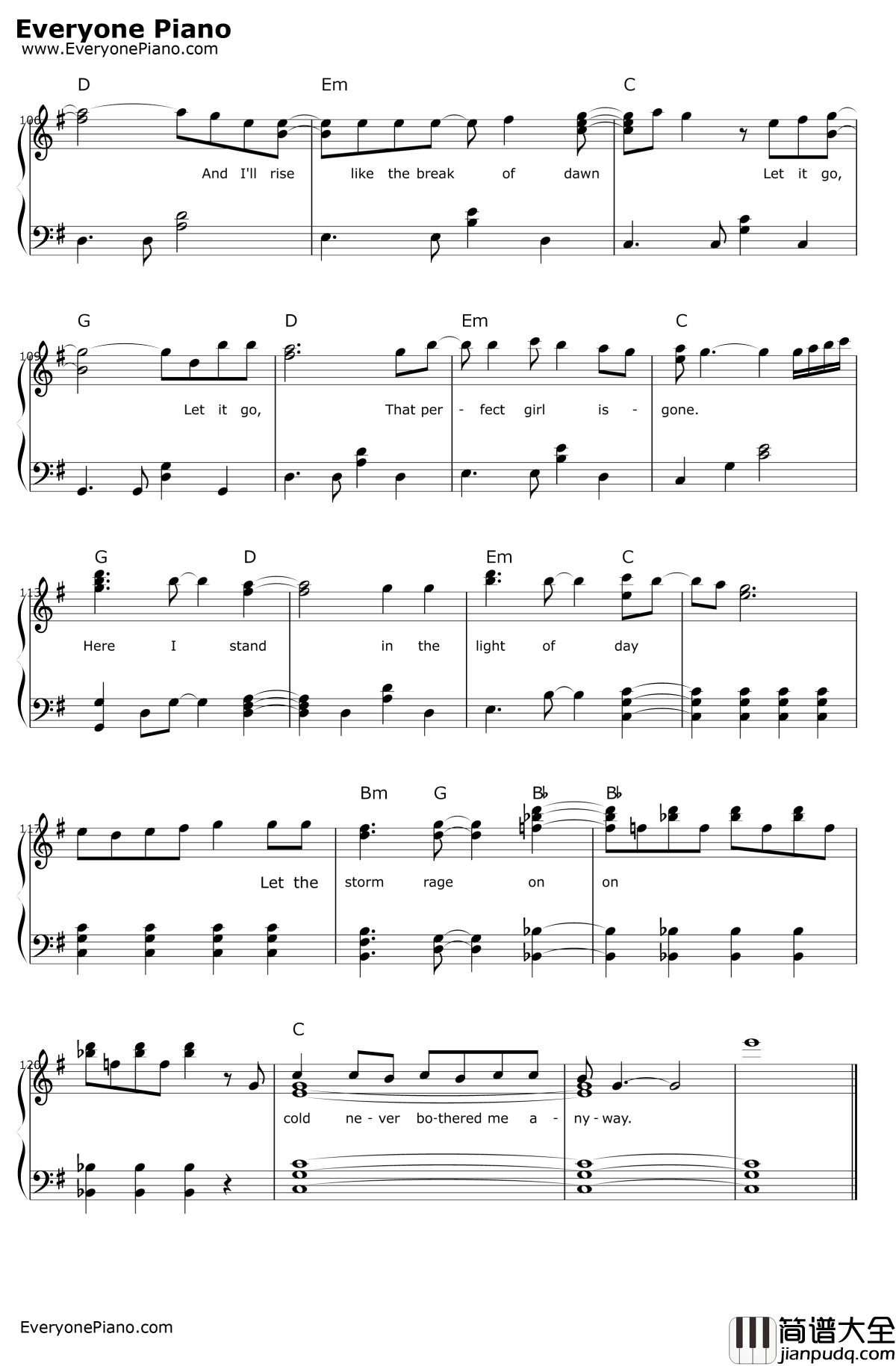 letitgo简单版钢琴谱_IdinaMenzel_冰雪奇缘主题曲
