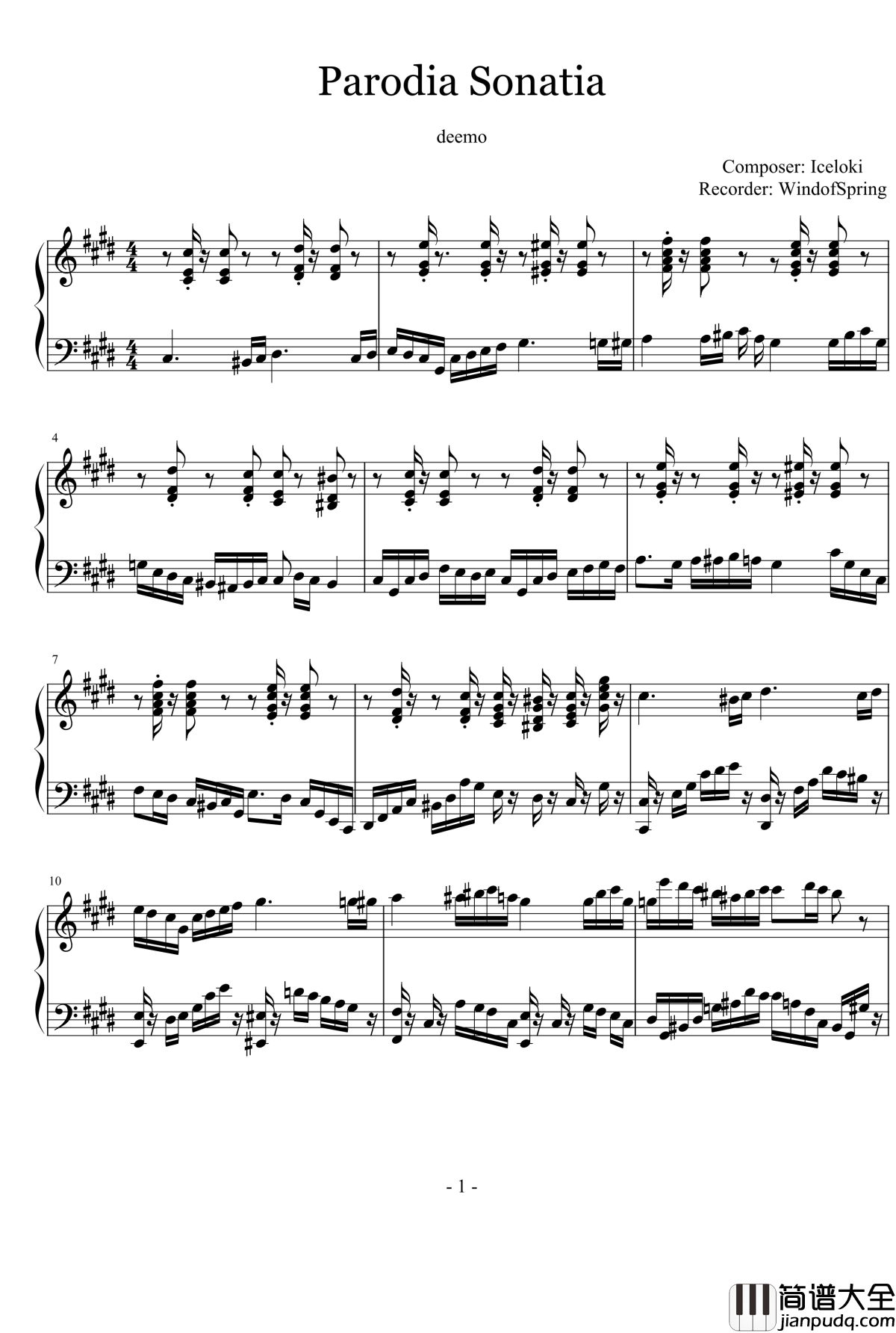 Parodia_Sonatia_钢琴谱_Beginning_Deemo