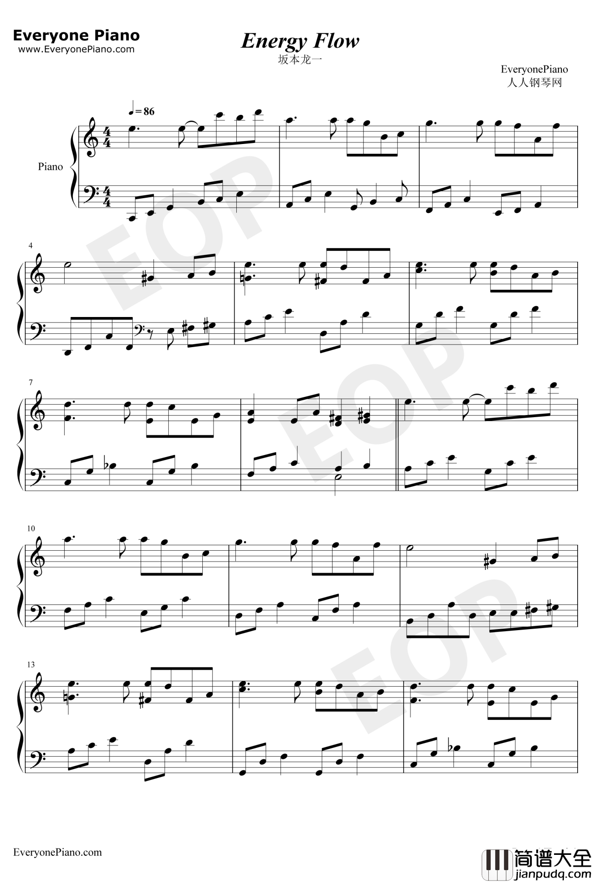 Energy_Flow钢琴谱_坂本龙一