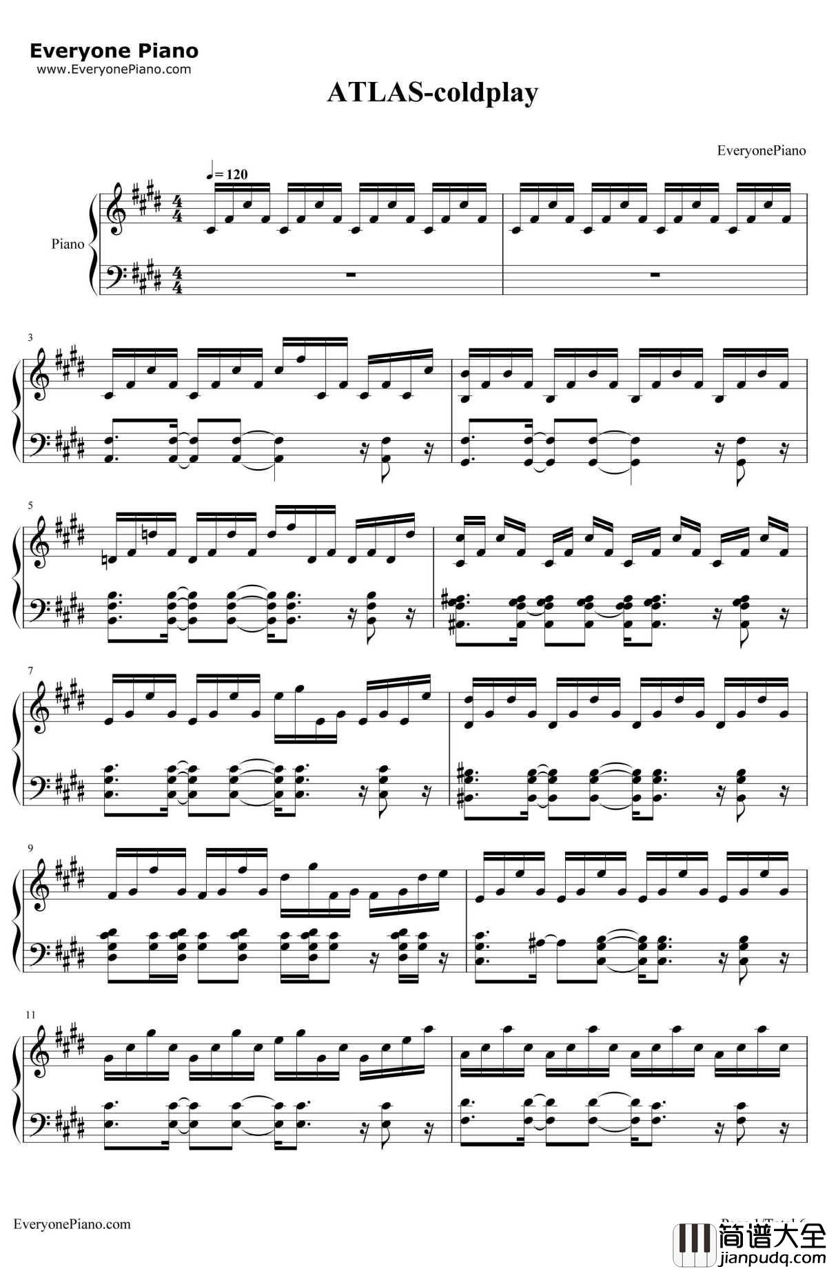 Atlas钢琴谱_Coldplay_饥饿游戏：星火燎原OST