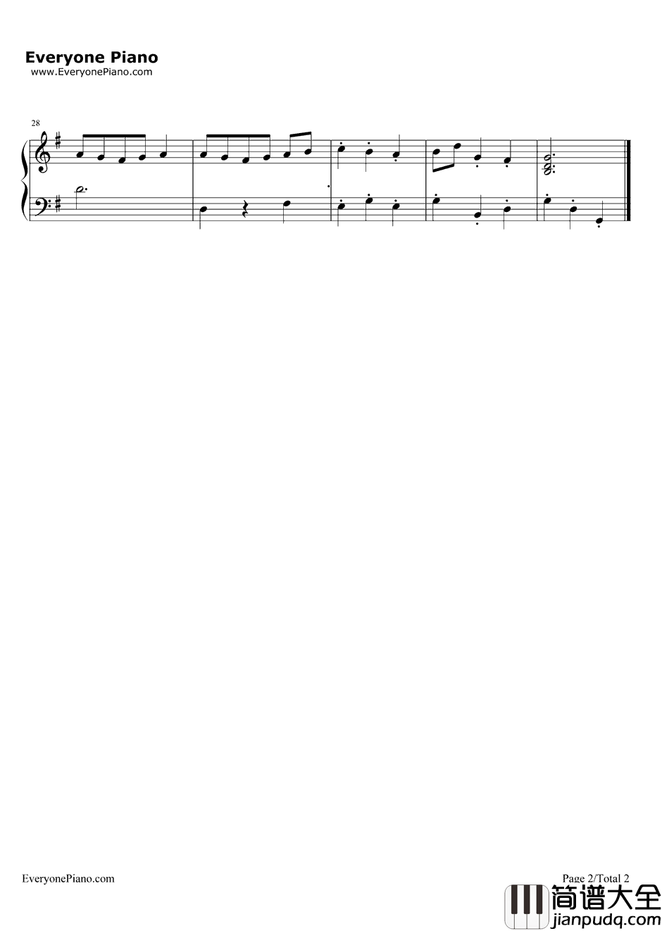 小步舞曲钢琴谱_巴赫Bach_Minuet_巴赫
