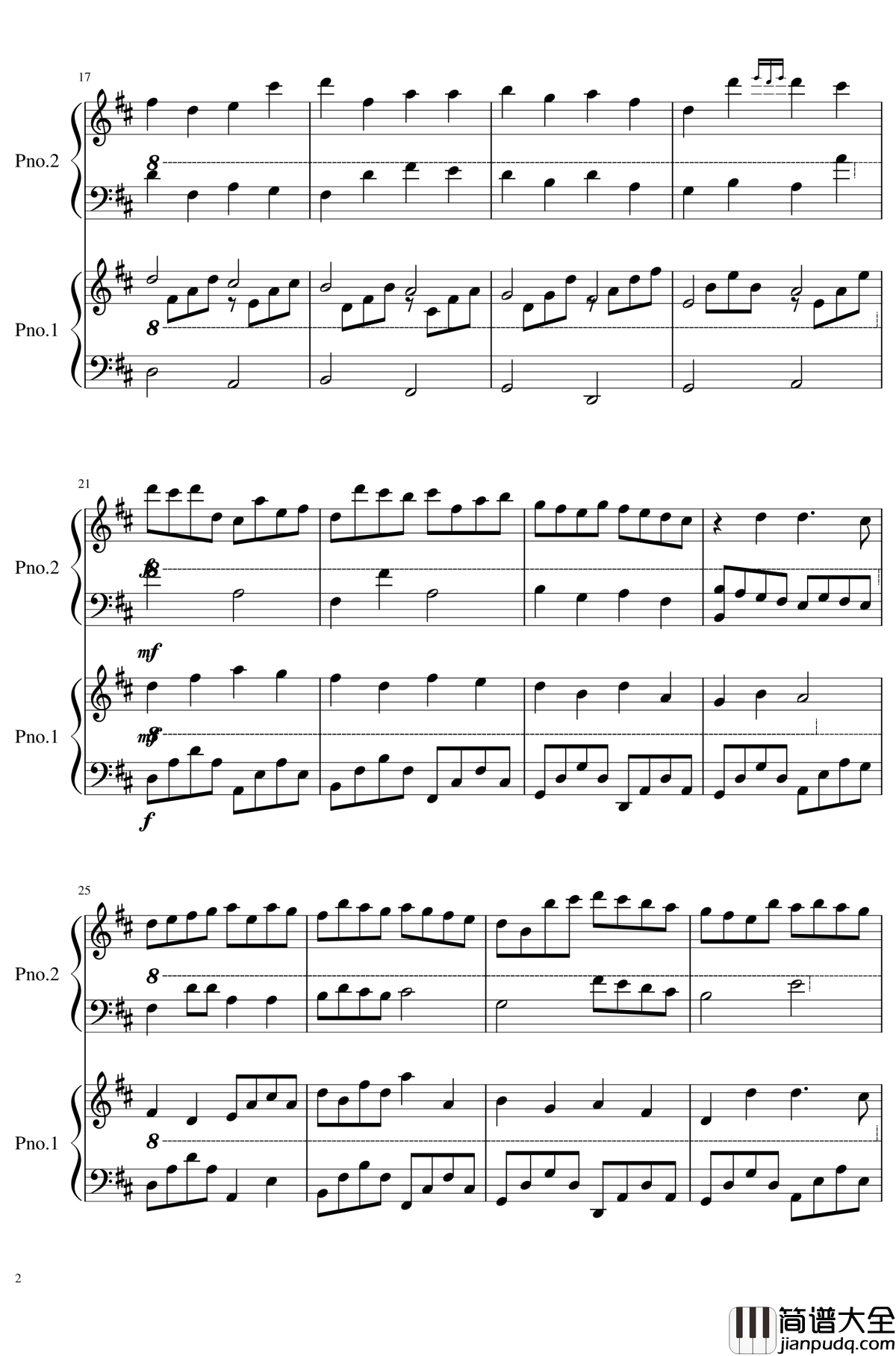 卡农四手联弹钢琴谱_帕赫贝尔_Pachelbel