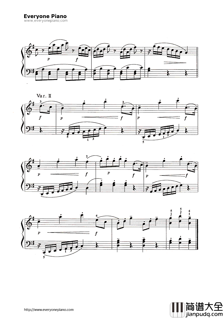 魔笛主题变奏曲钢琴谱_莫扎特索尔