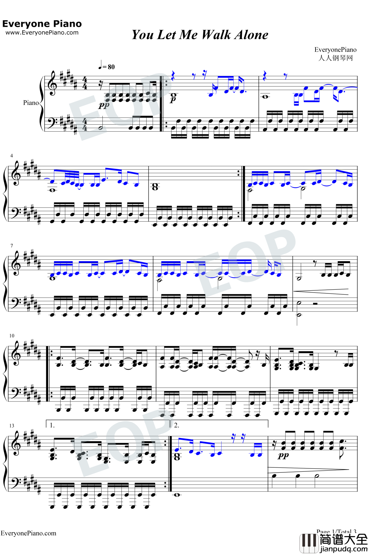 You_Let_Me_Walk_Alone钢琴谱_Michael_Schulte