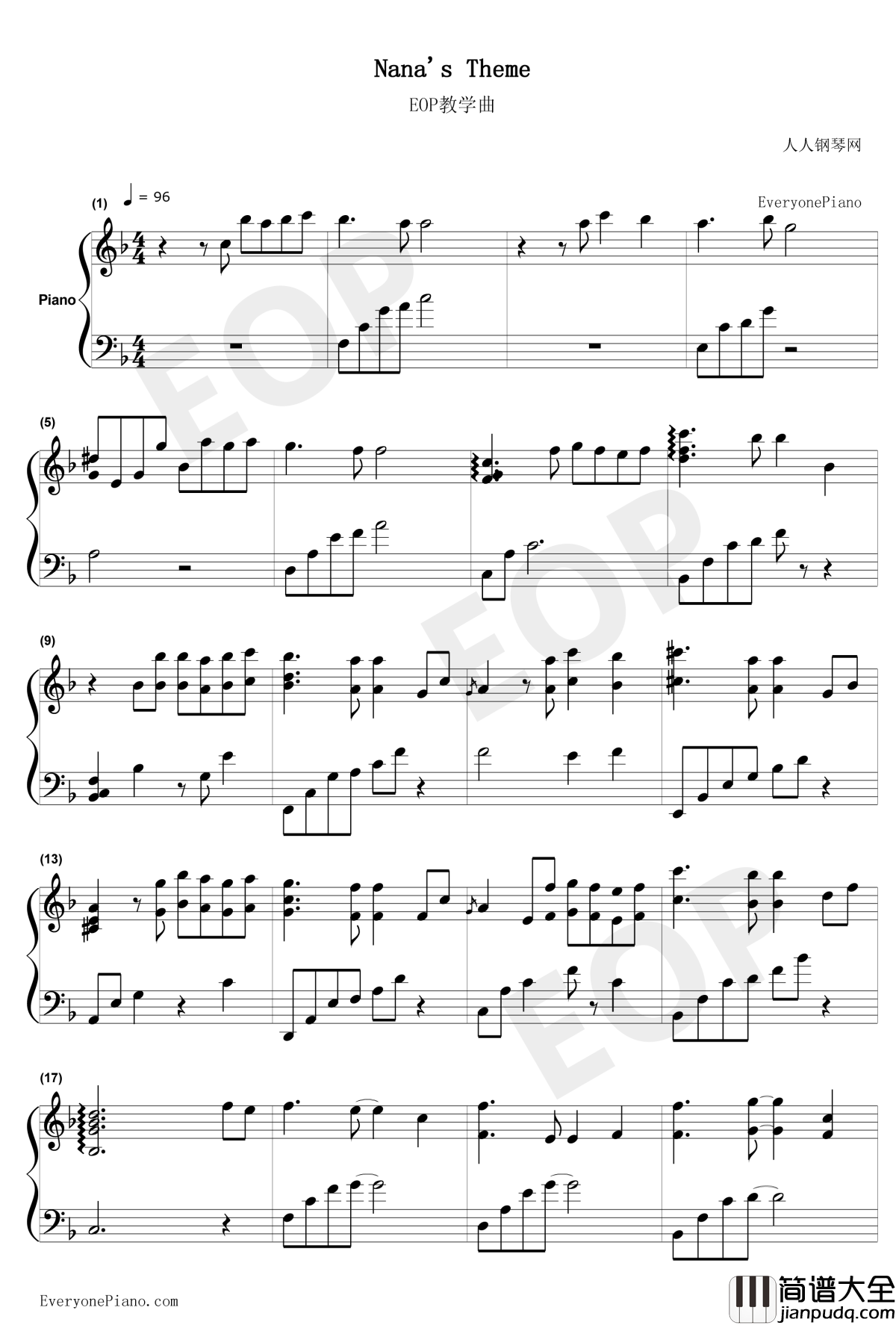 Nana's_Theme钢琴谱_城市猎人主题曲