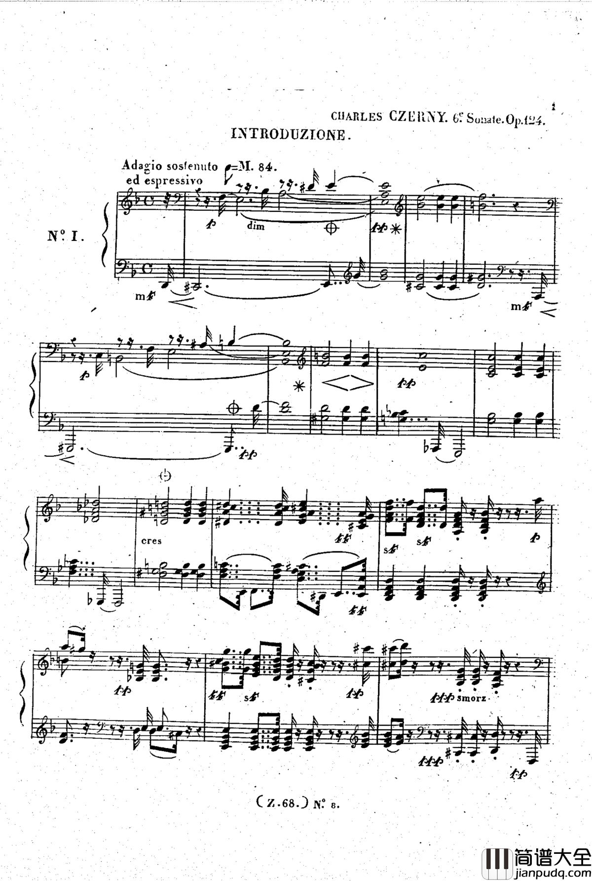 _d小调第六钢琴奏鸣曲_Op.124钢琴谱_车尔尼_Czerny