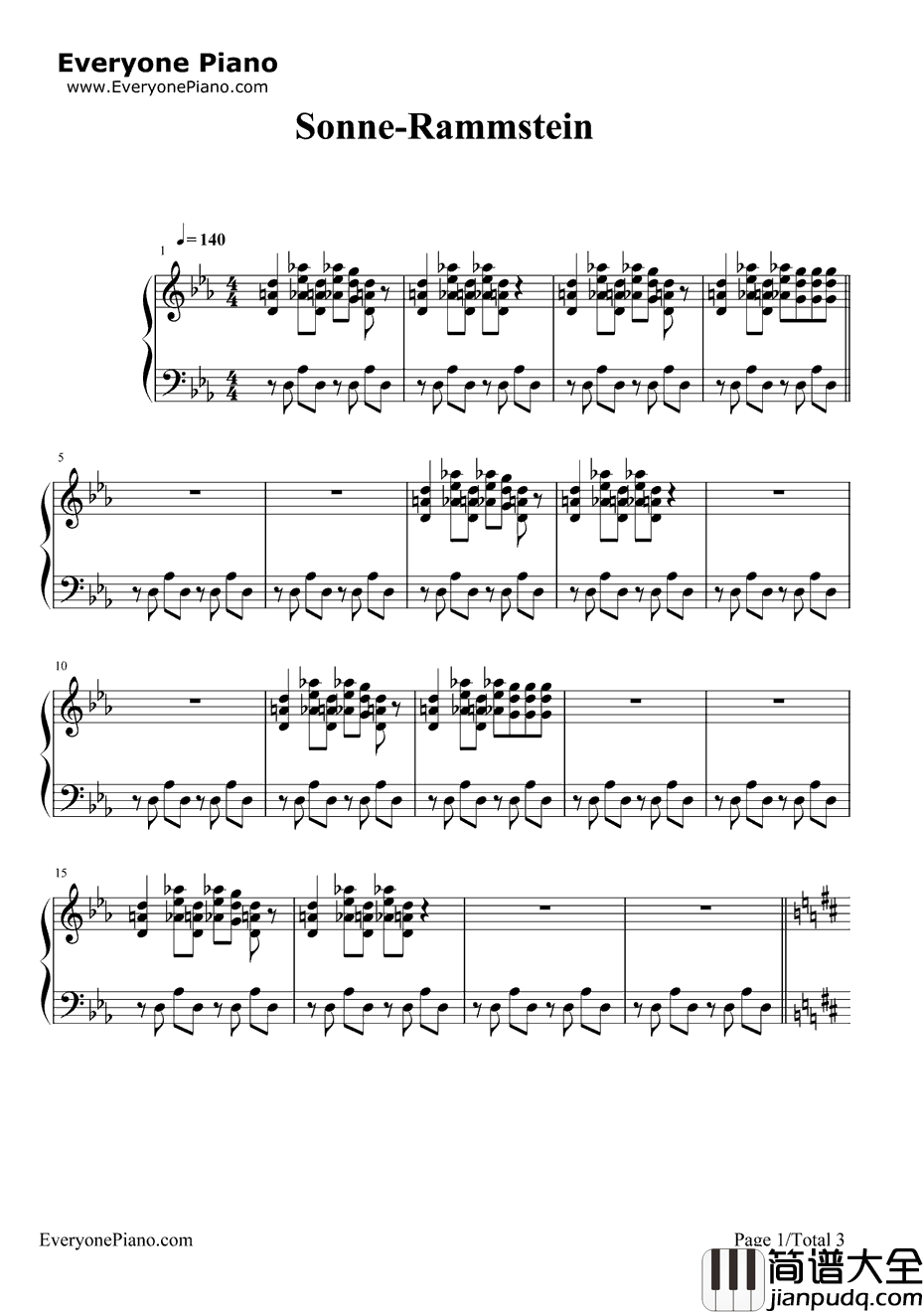 Sonne钢琴谱_Rammstein