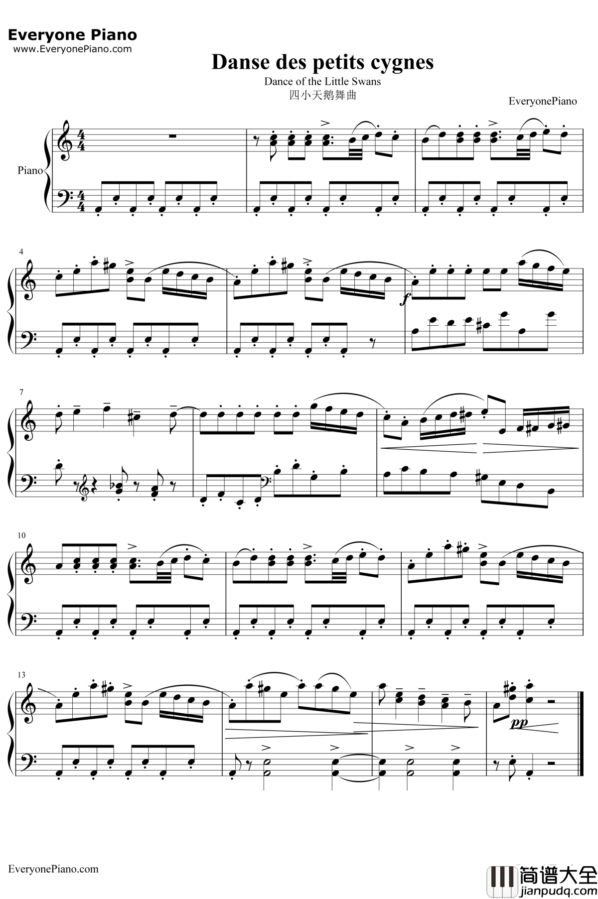 四小天鹅舞曲钢琴谱_柴可夫斯基Tchaikovsky_FourLittleSwanDance