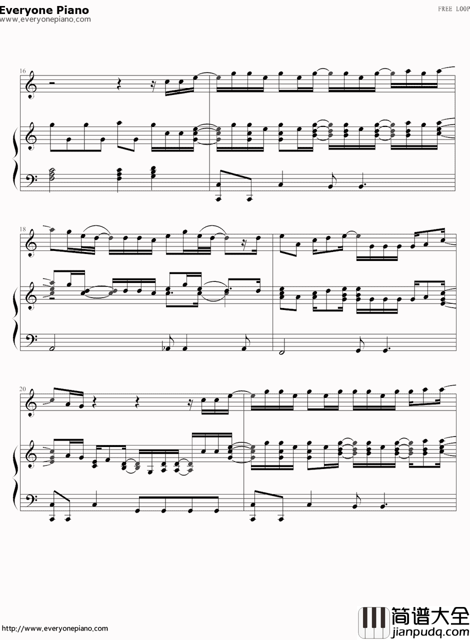 Free_Loop欧美经典钢琴谱_丹尼尔·波特Daniel_Richard_Powter