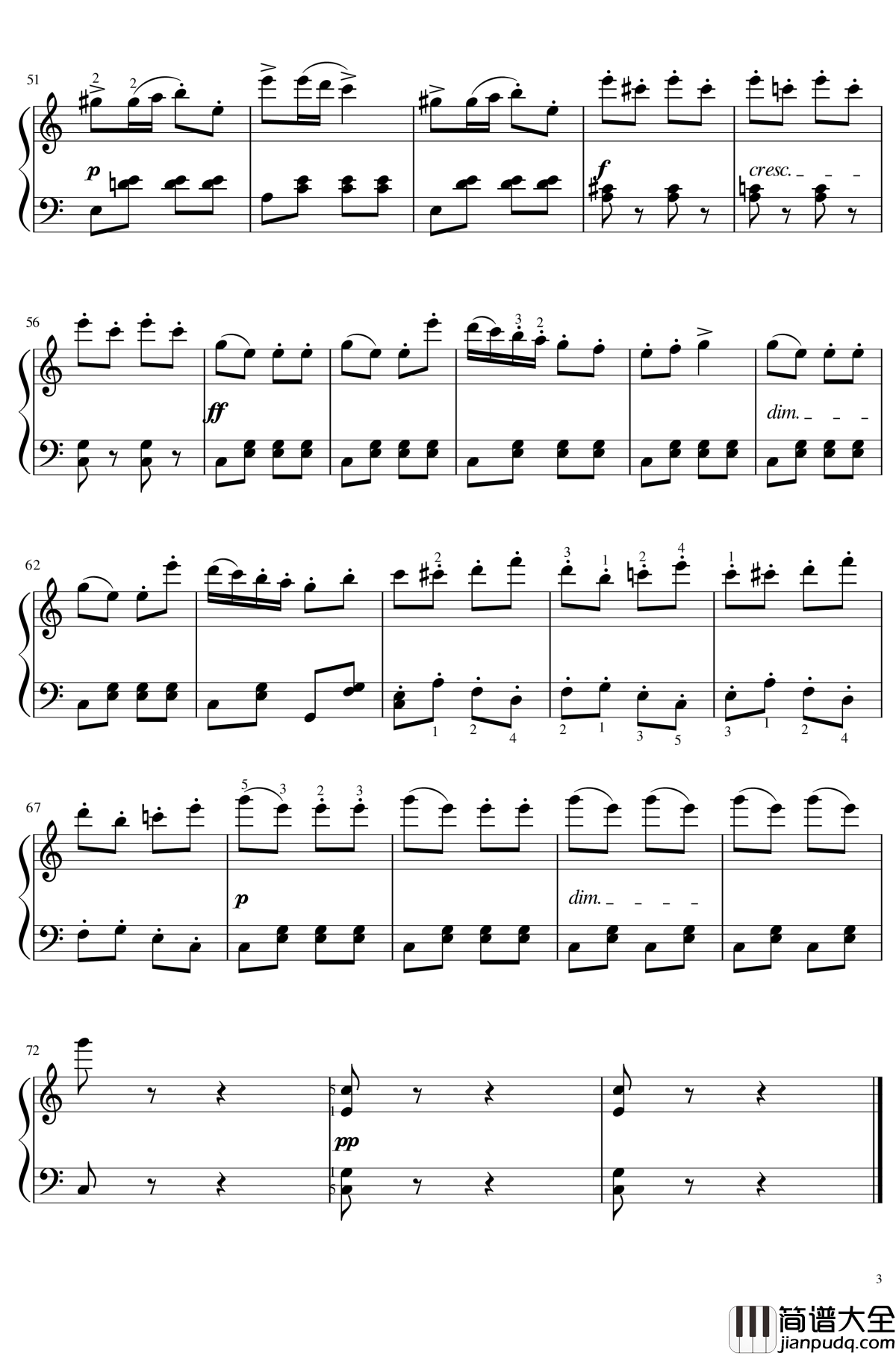 土耳其进行曲钢琴谱_钢琴版_贝多芬_beethoven_附指法_Op.113,No.4