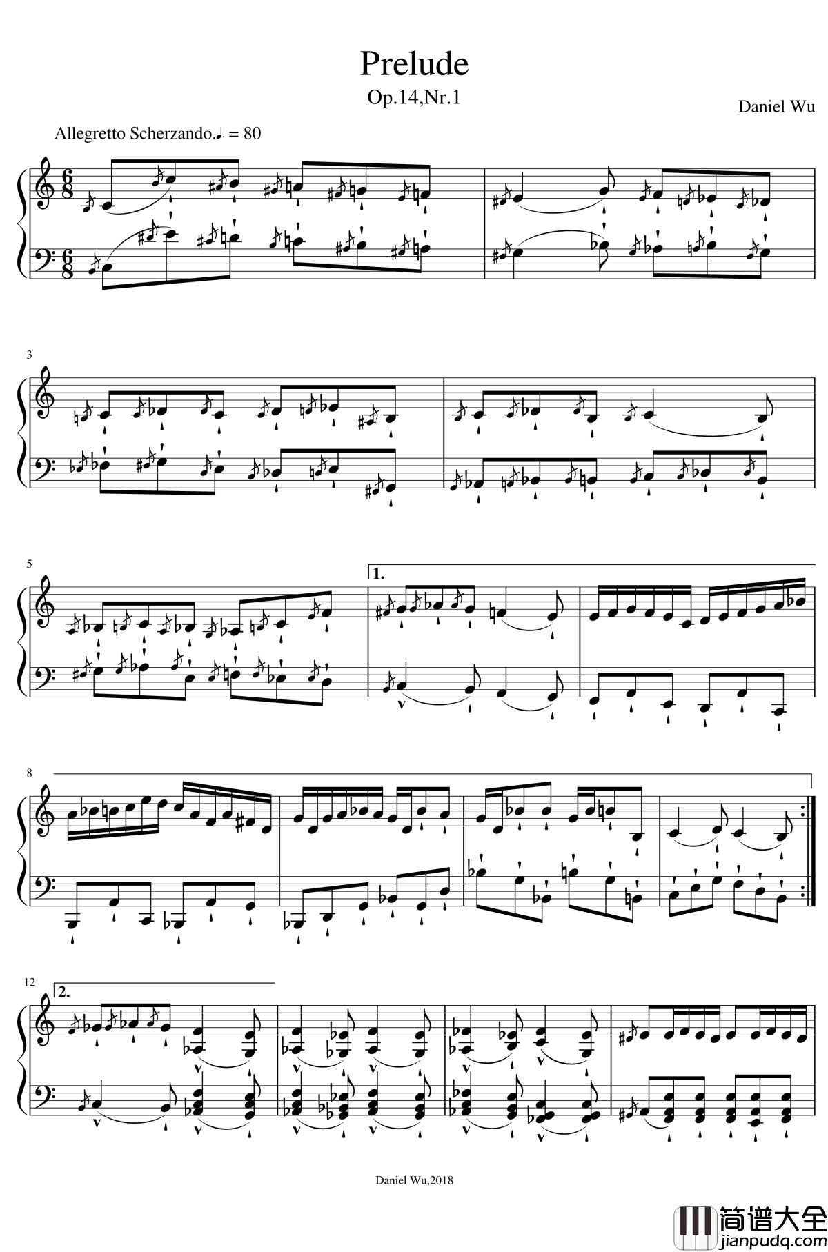 前奏曲钢琴谱_作品14，第1号_DanielInC