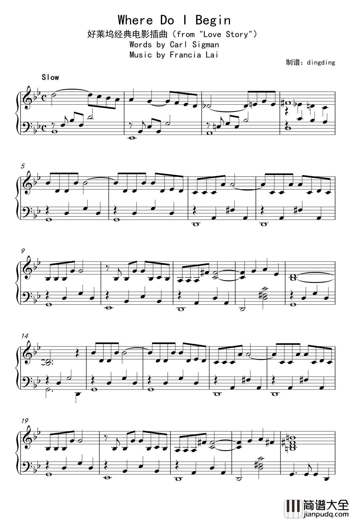 Where_Do_I_Begin钢琴谱_好莱坞经典电影插曲_Francia_Lai