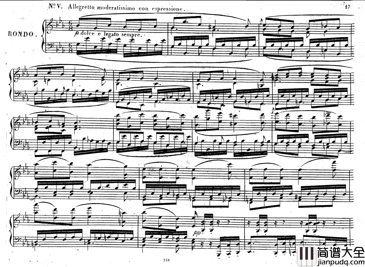 降E大调第八钢琴奏鸣曲_Op.144钢琴谱_车尔尼_Czerny