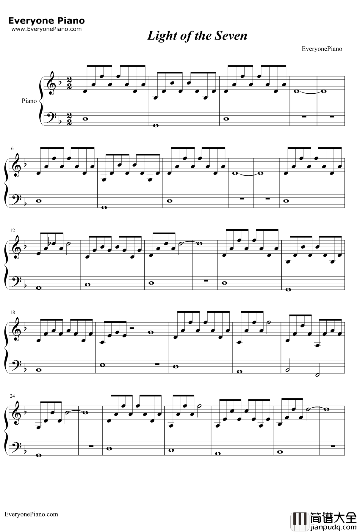 Light_of_the_Seven钢琴谱_RaminDjawadi_权力的游戏第六季OST
