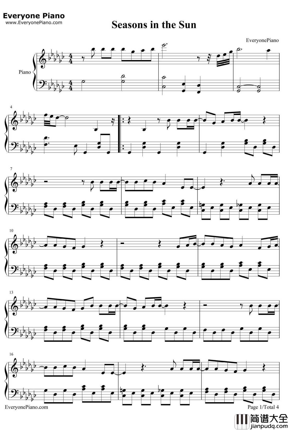 Seasons_in_the_Sun钢琴谱_西城男孩（Westlife）