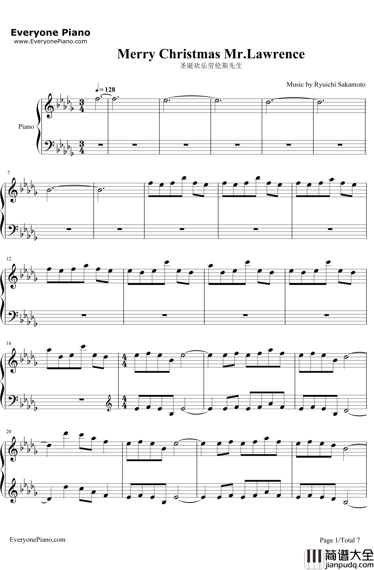 Merry_Christmas_Mr.Lawrence钢琴谱_HikaruUtada_FYI_圣诞歌曲