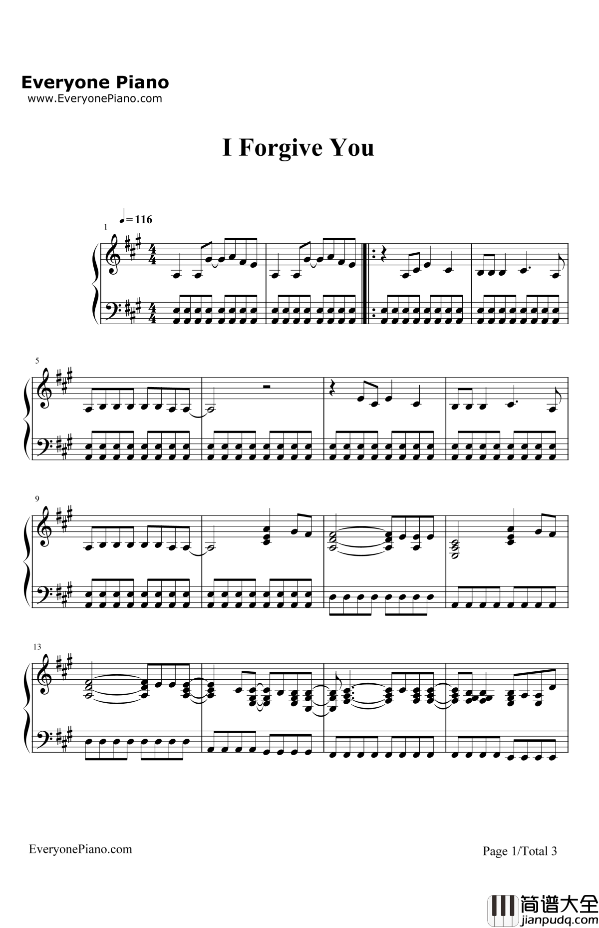 IForgiveYou钢琴谱_KellyClarkson