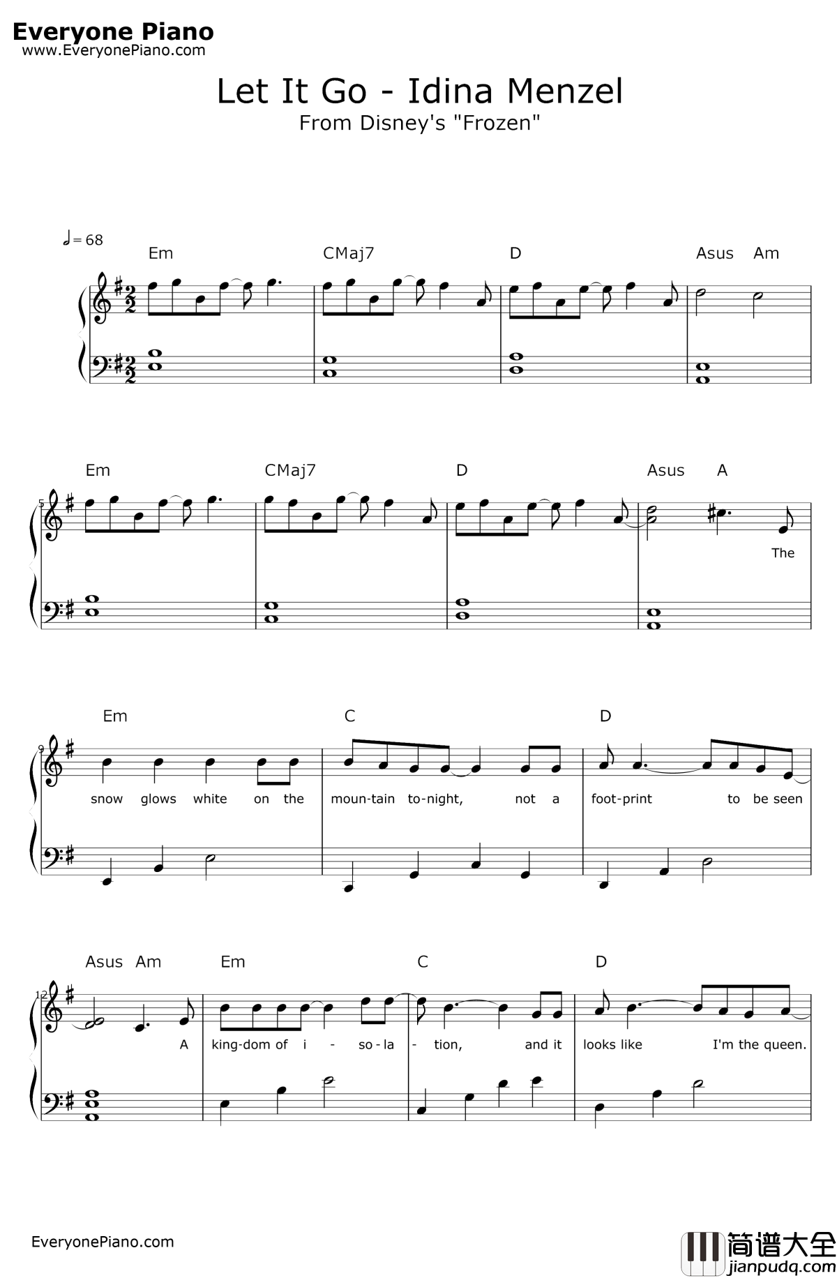letitgo简单版钢琴谱_IdinaMenzel_冰雪奇缘主题曲