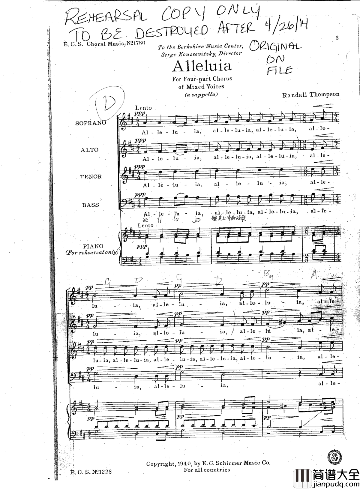 Alleluia钢琴谱_Randall_Thompson