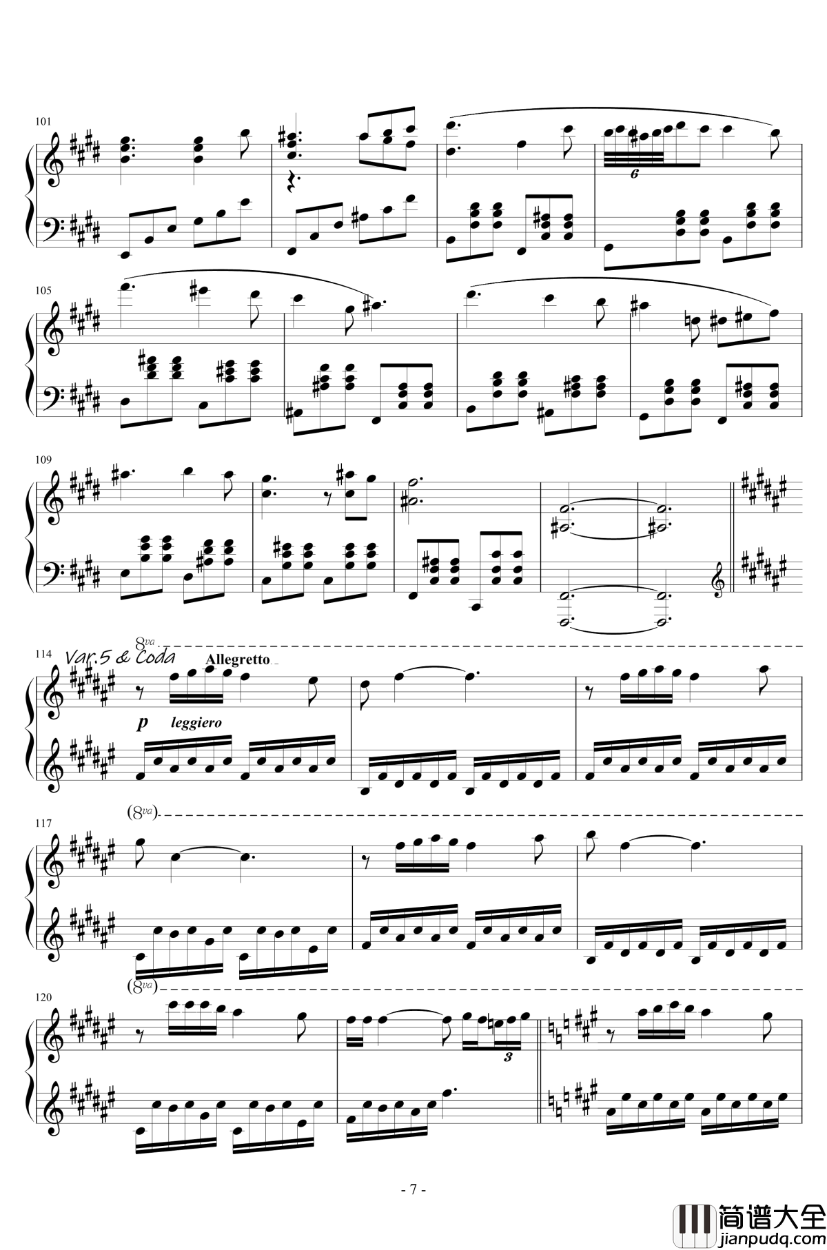 珈百璃主题变奏曲钢琴谱__薇奈的梦_改编_Kunikida_Hanayo