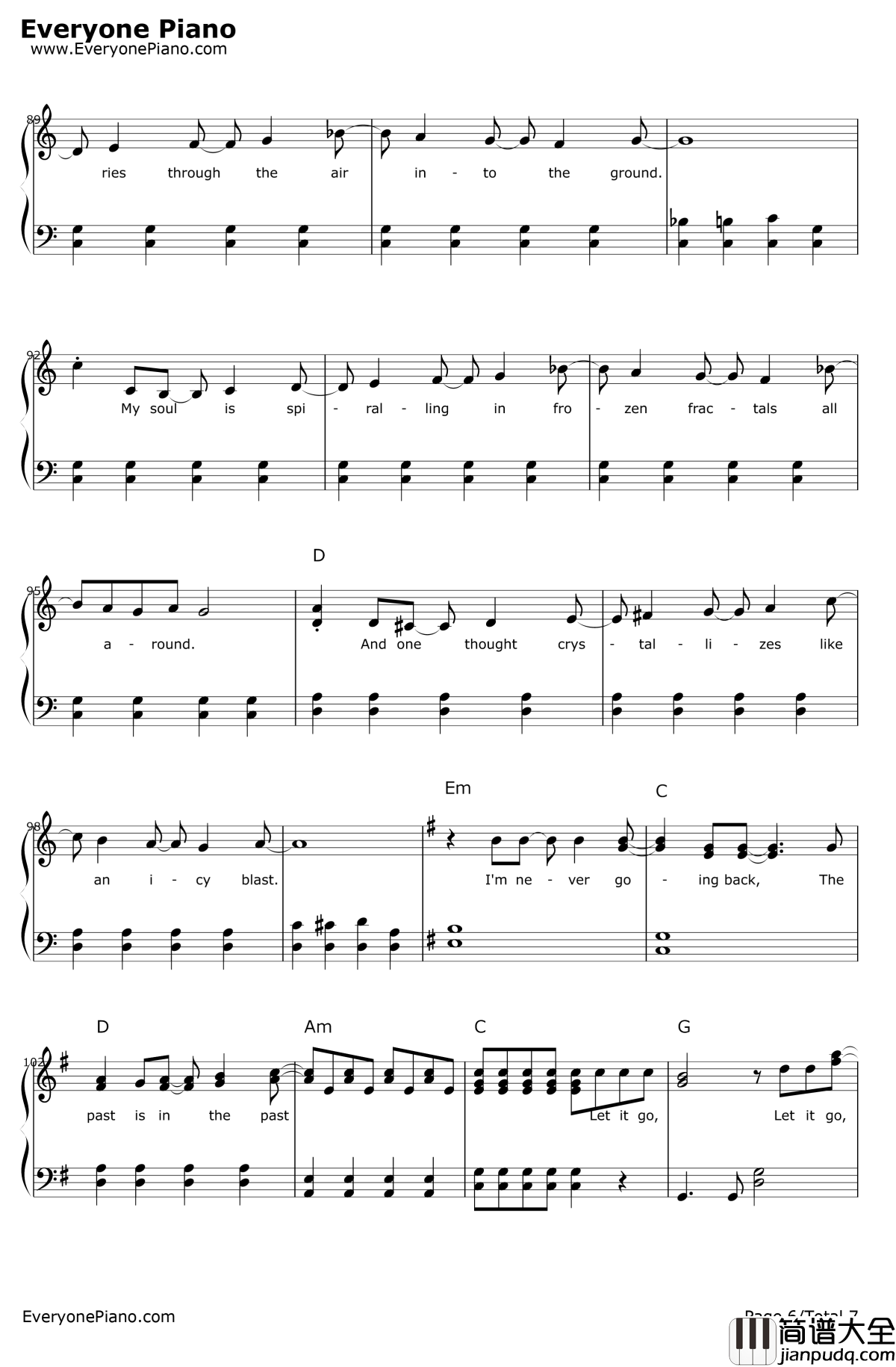 letitgo简单版钢琴谱_IdinaMenzel_冰雪奇缘主题曲