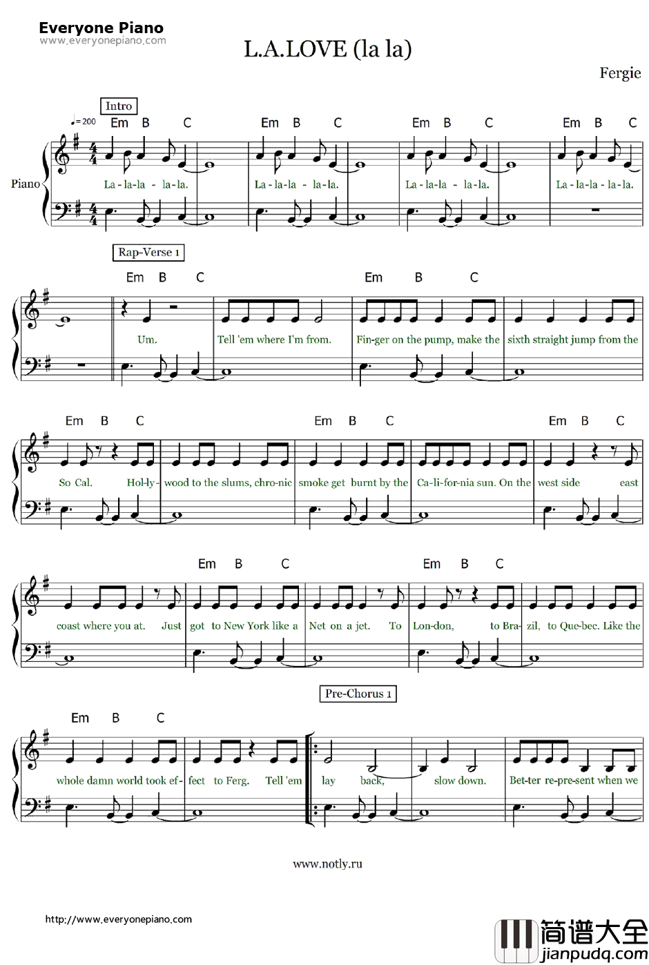 L.A.Love(LaLa)钢琴谱_Fergie