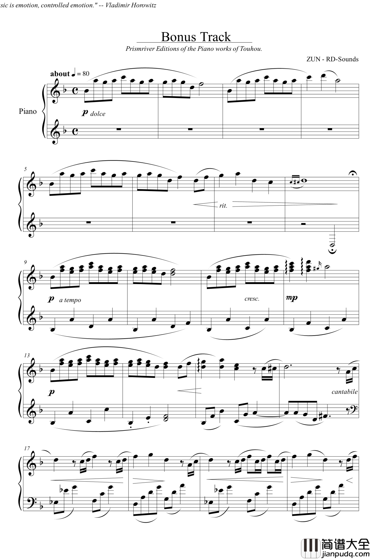 Bonus_Track钢琴谱_东方同人曲_东方project