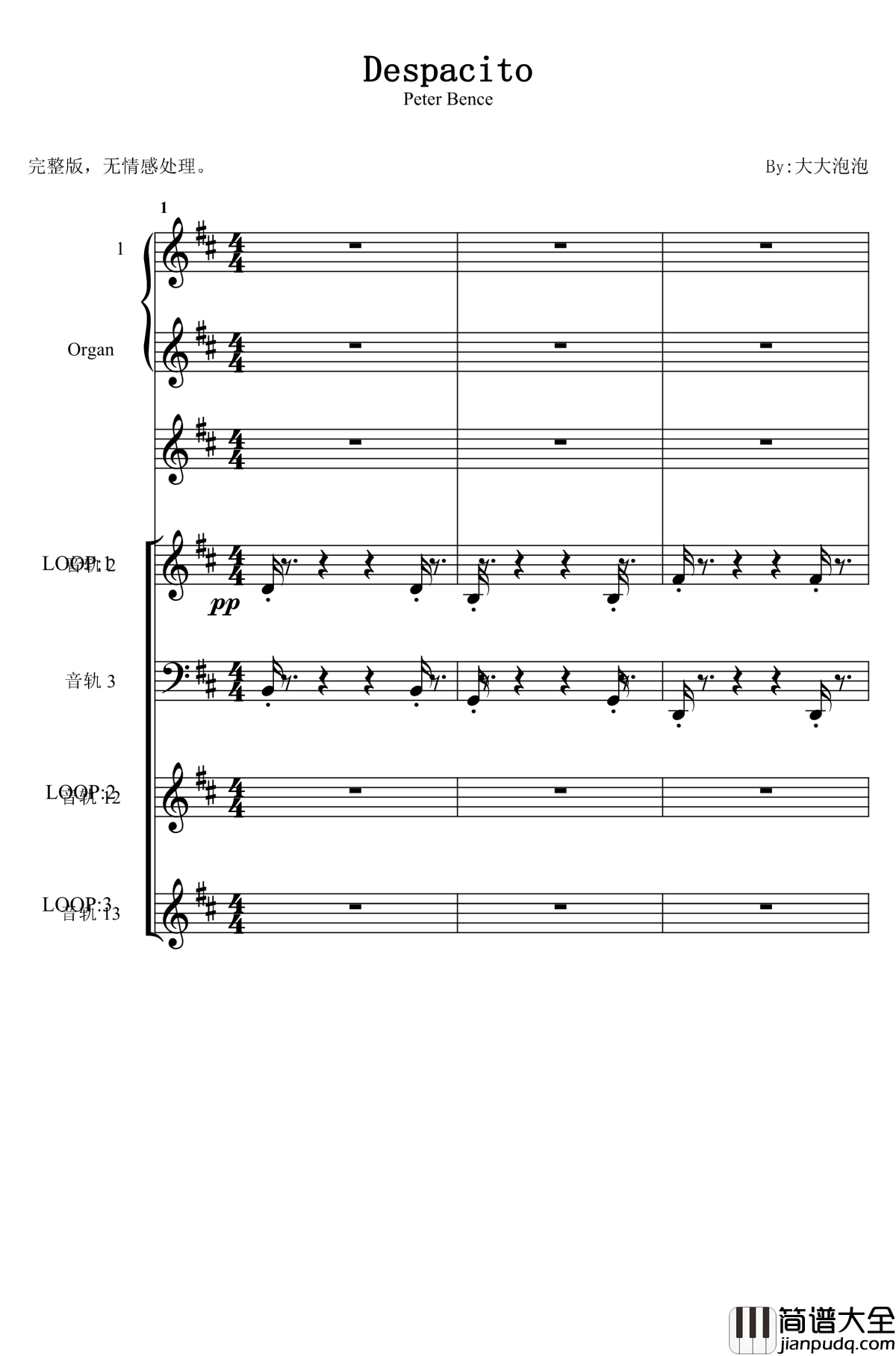 despacito钢琴谱_peter_bence