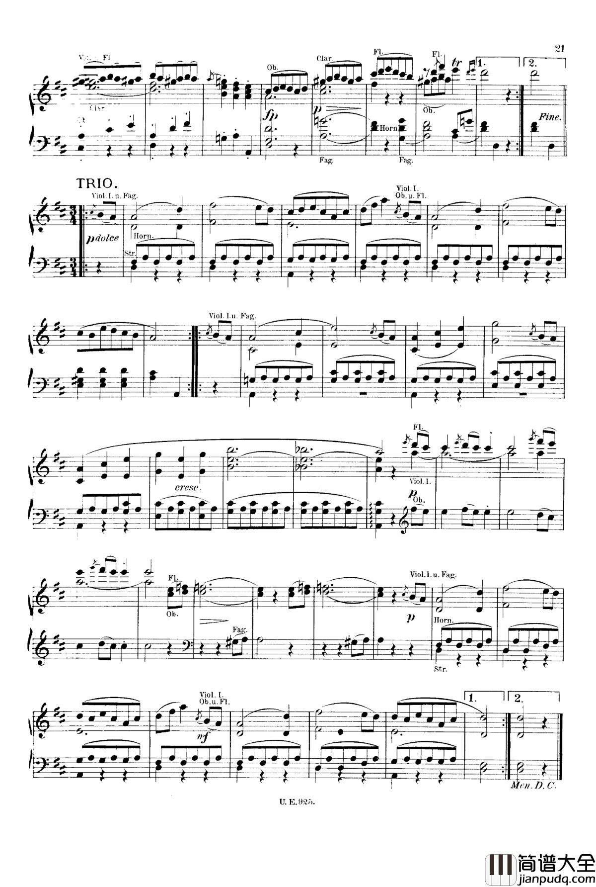 D大调第一交响曲_D.82钢琴谱_舒伯特