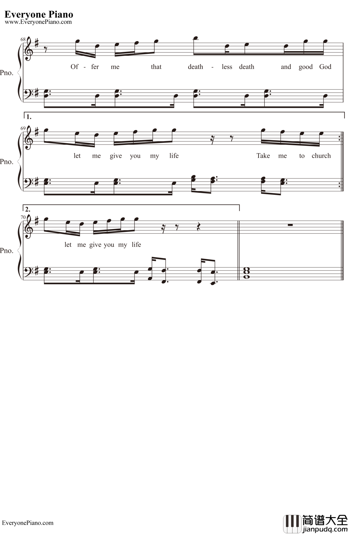 TakeMetoChurch钢琴谱_Hozier