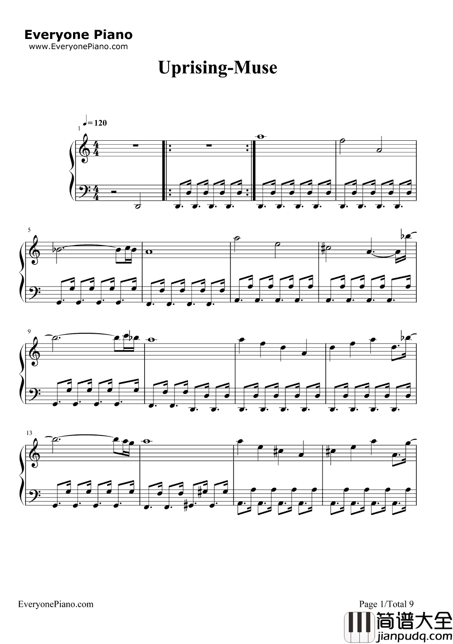 Uprising钢琴谱_Muse