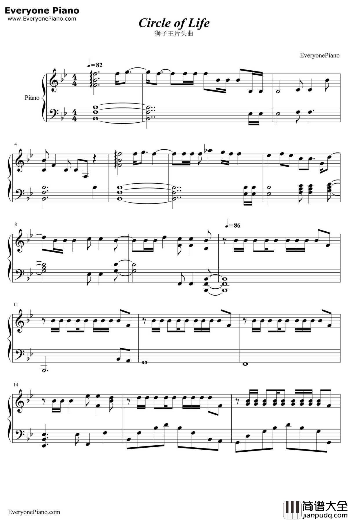 Circle_of_Life钢琴谱_EltonJohn_狮子王片头曲