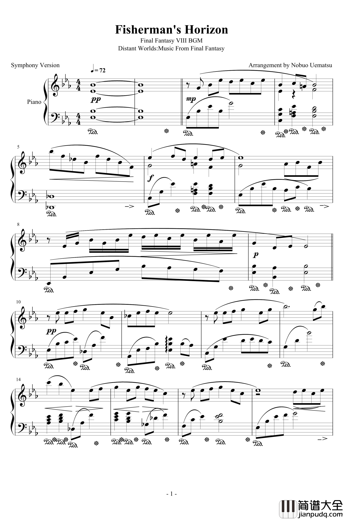 Fisherman's_Horizon钢琴谱_交响乐版_最终幻想