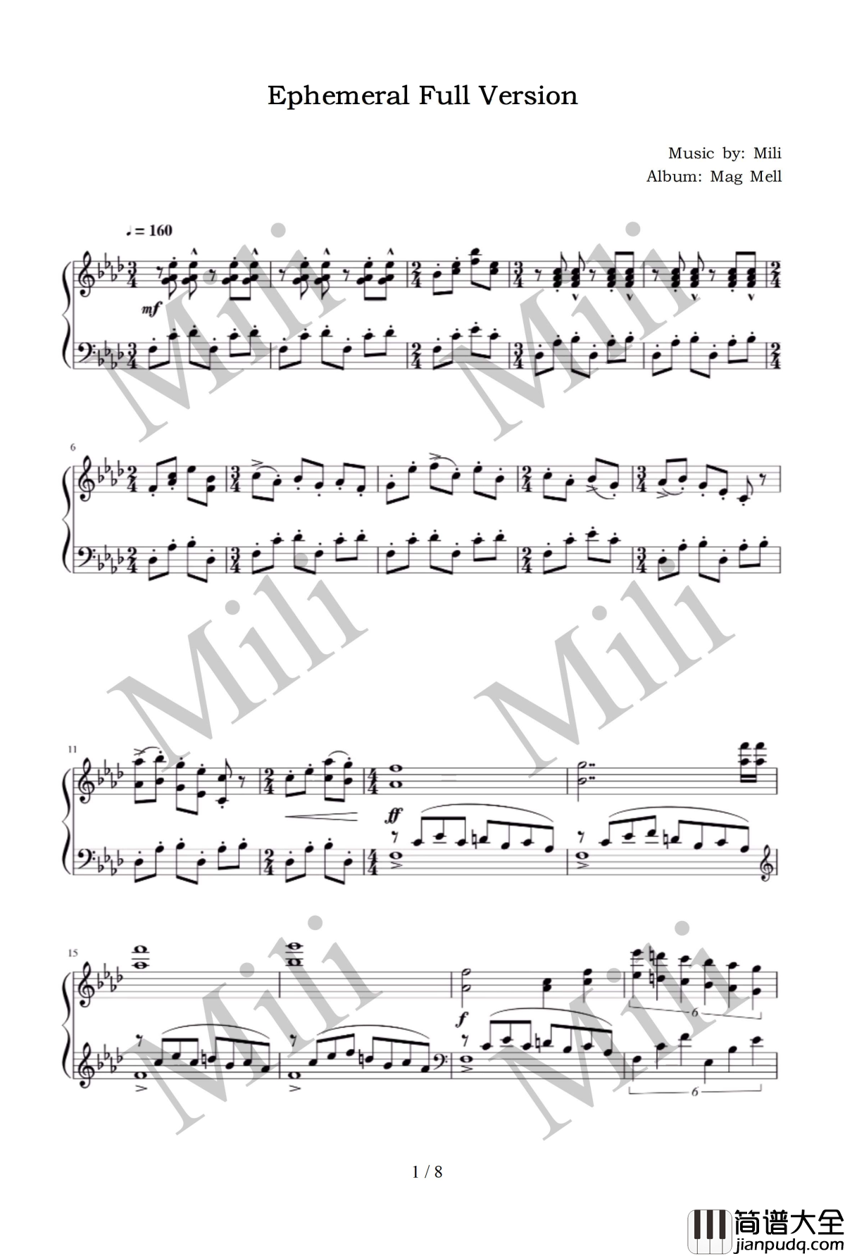 Ephemeral_Full_Version钢琴谱_Mili