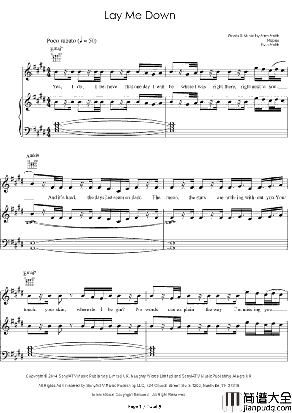 Lay_Me_Down钢琴谱_Sam_Smith