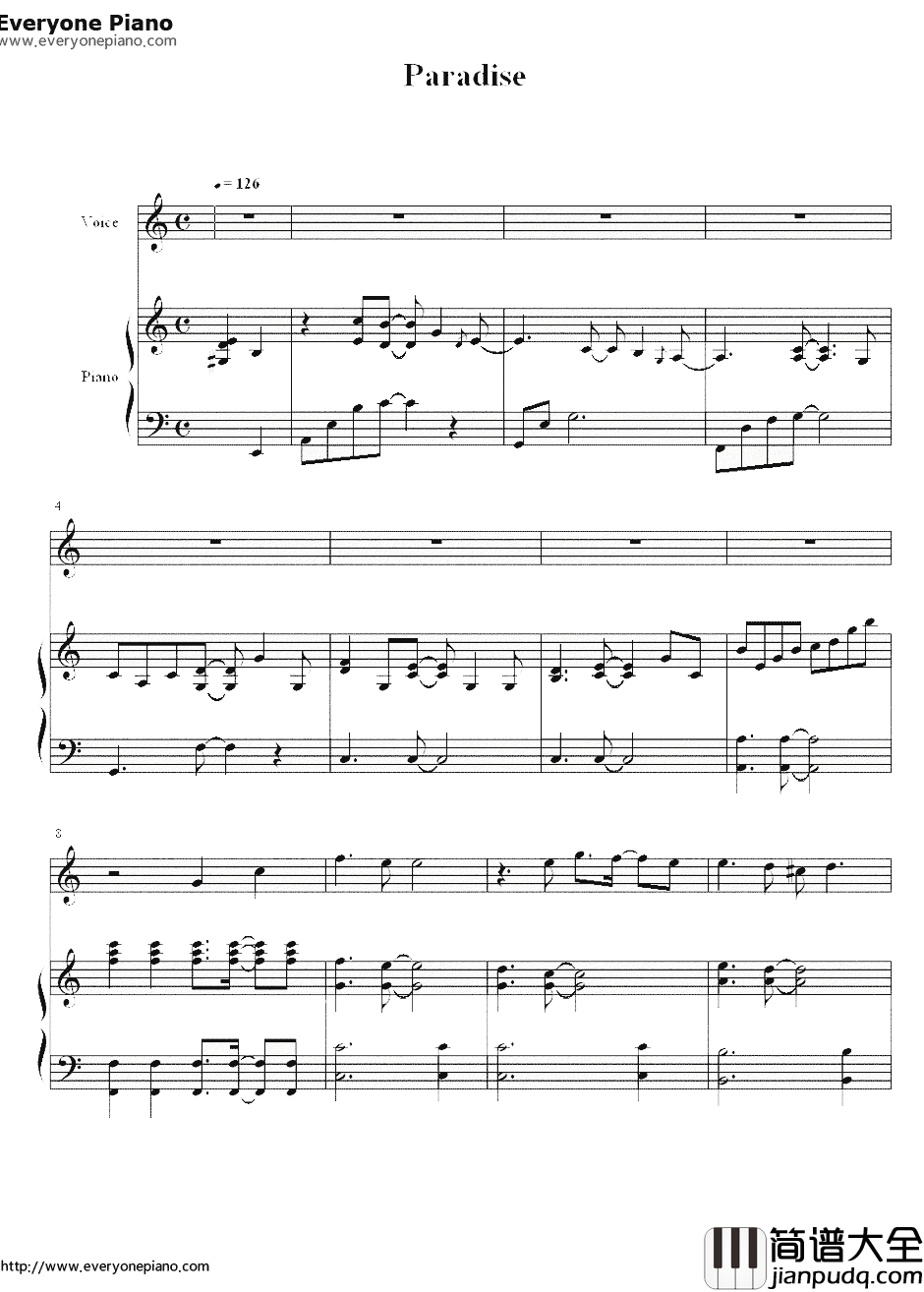 Paradise伴奏钢琴谱_Coldplay_少年派的奇幻漂流主题曲