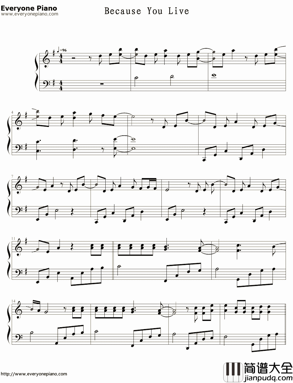 Because_You_Live钢琴谱_杰西·麦卡尼Jesse_McCartney_公主日记插曲
